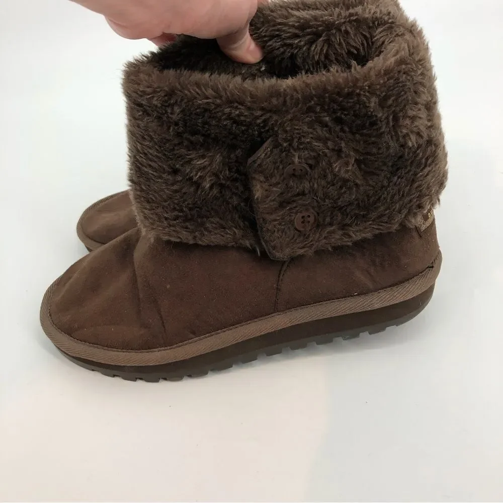 SKECHERS Australia Boiling Point Brown Furry Boot‎ Faux Leather Fur Size 9